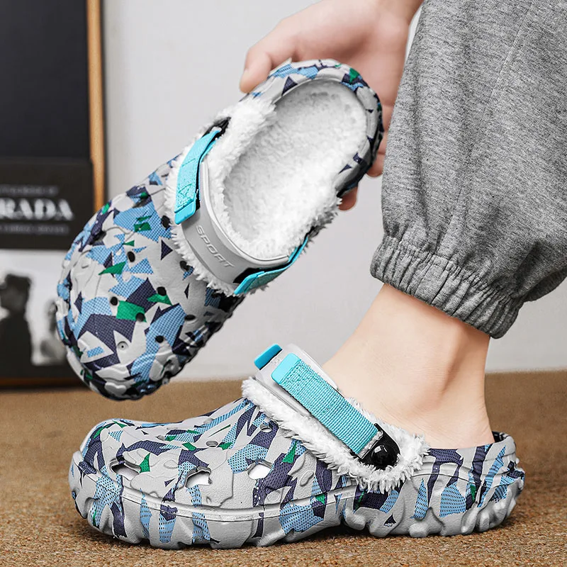 New Men Slippers Winter Light EVA Men's Clogs Fashion Hole Shoes Lovers Home Garden Shoes Outdoor Male Beach Flat Slide Big Size - view 4
