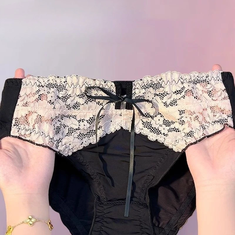 Beauty High Appearance Level Bow Sexy Lace Underwear Women's Waist Bag Hip Antibacterial Pure Cotton Crotch Triangular Waistband