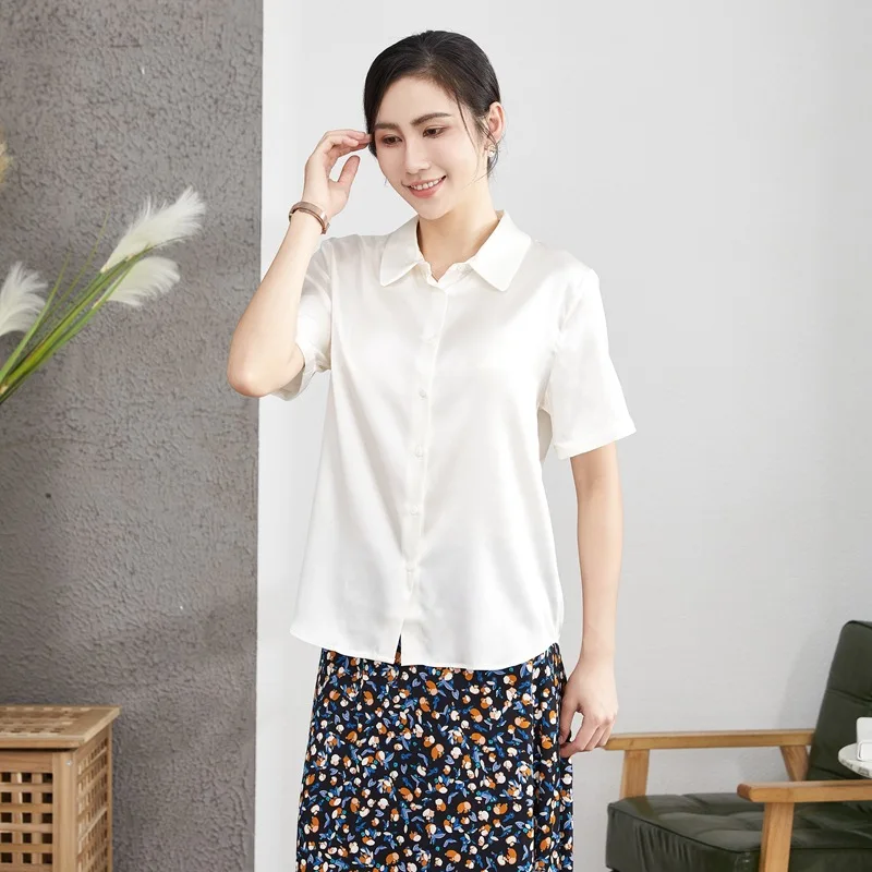 Birdsky, Summer 1PC natural mulberry pure silk Women shirts blouse casual Top, bat short sleeve, big dots print. S-222