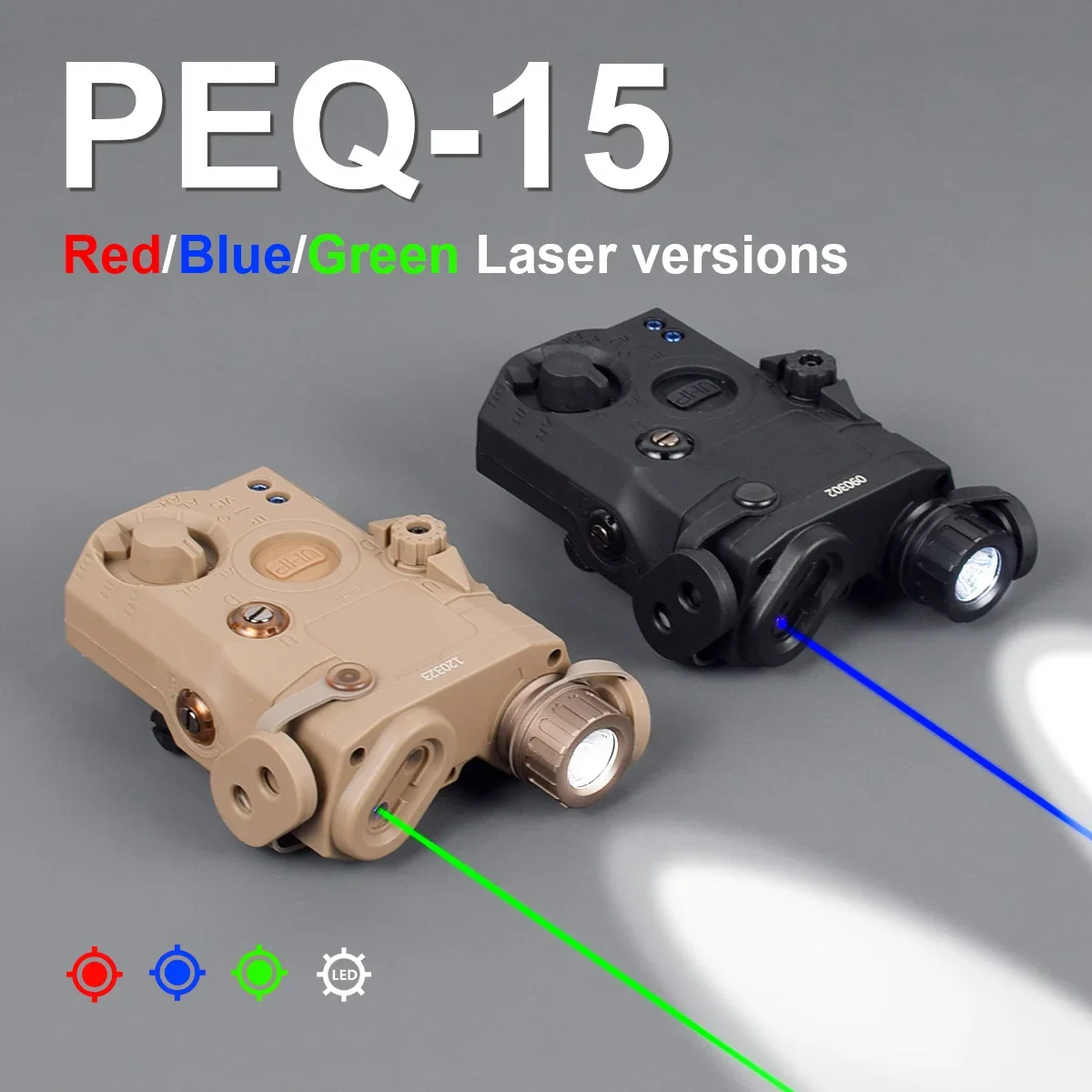 Indicator PEQ15 Red Green Double Laser Version Tactical Red Green Dot/IR Fill Light/White LED Laser Device Fit Airsoft 20MM Rail