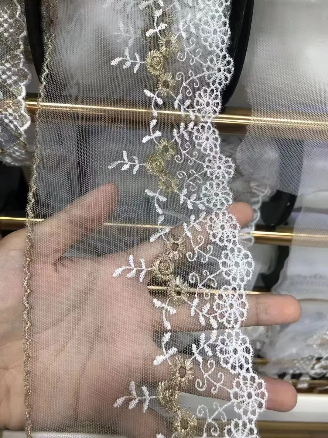 

14 Yards Gold White Flower Soft Embroidered Lace Decoration Accessories Lace Trim