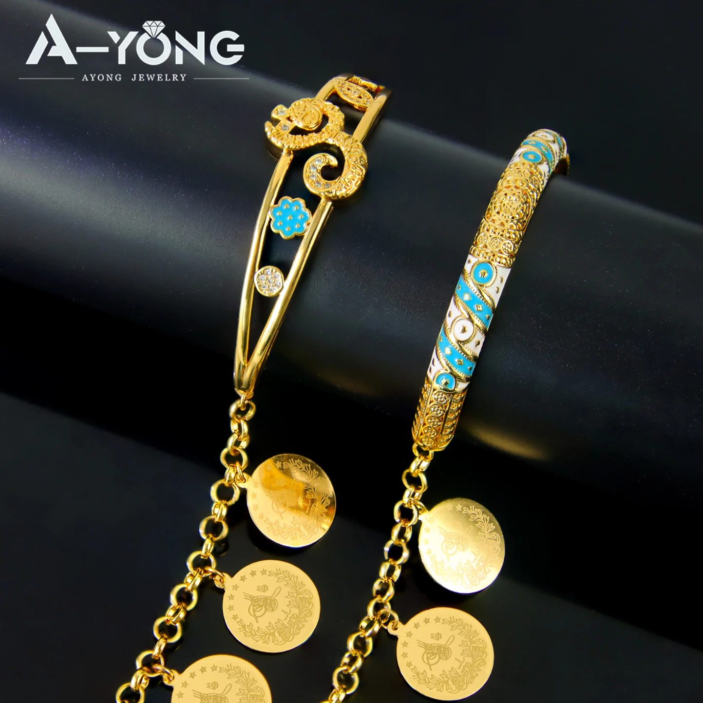 Fashion Arabic Gold Color Bracelet 21k Gold Plated Dubai Muslim Charm Lucky Bangles Italian Women Event Party Jewelry