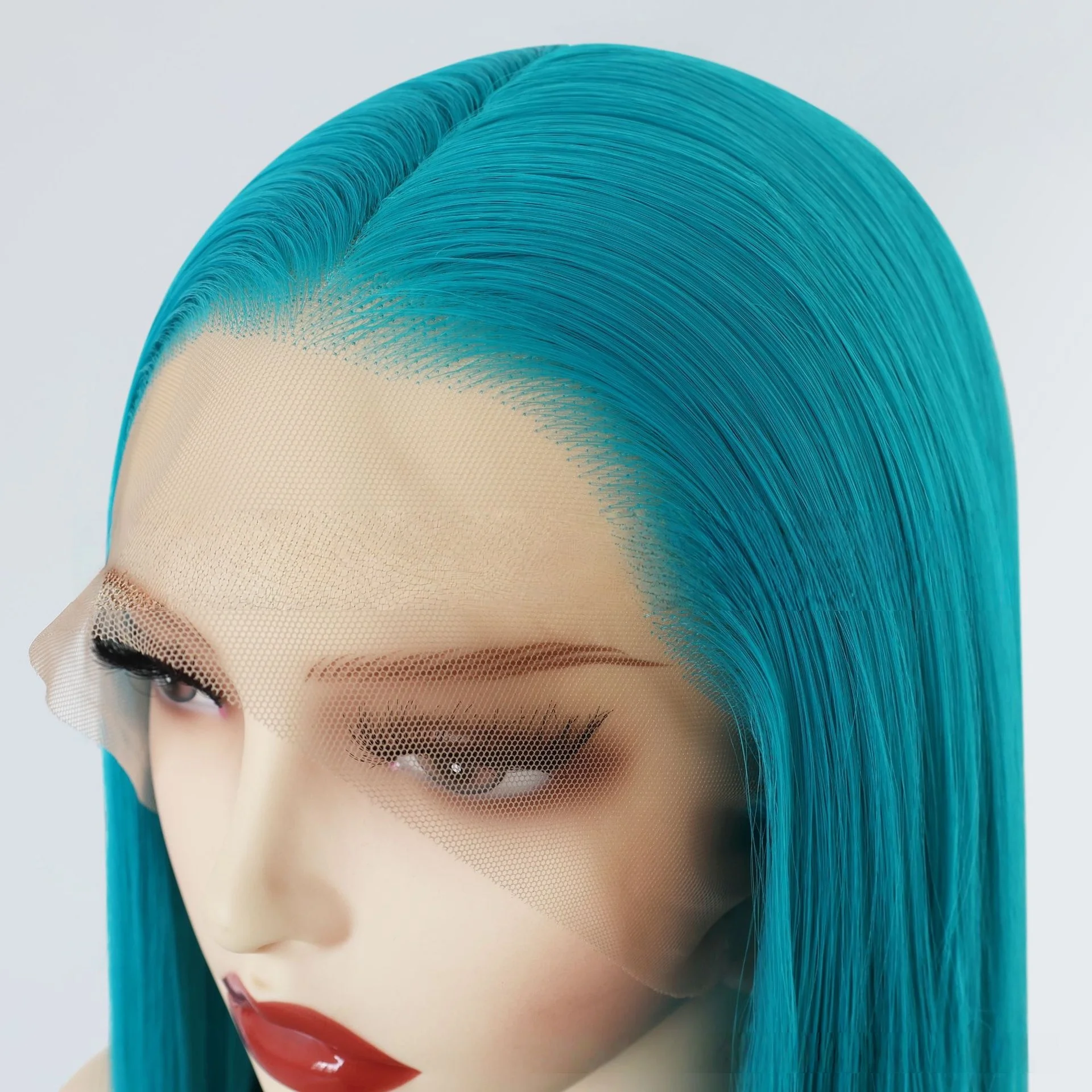 Wig Renda Depan Biru 13*4 HD Rambut Lurus Panjang untuk Wanita 26 Inci Wig Frontal Renda Sintetis Alami untuk Cosplay Hatsune Miku
