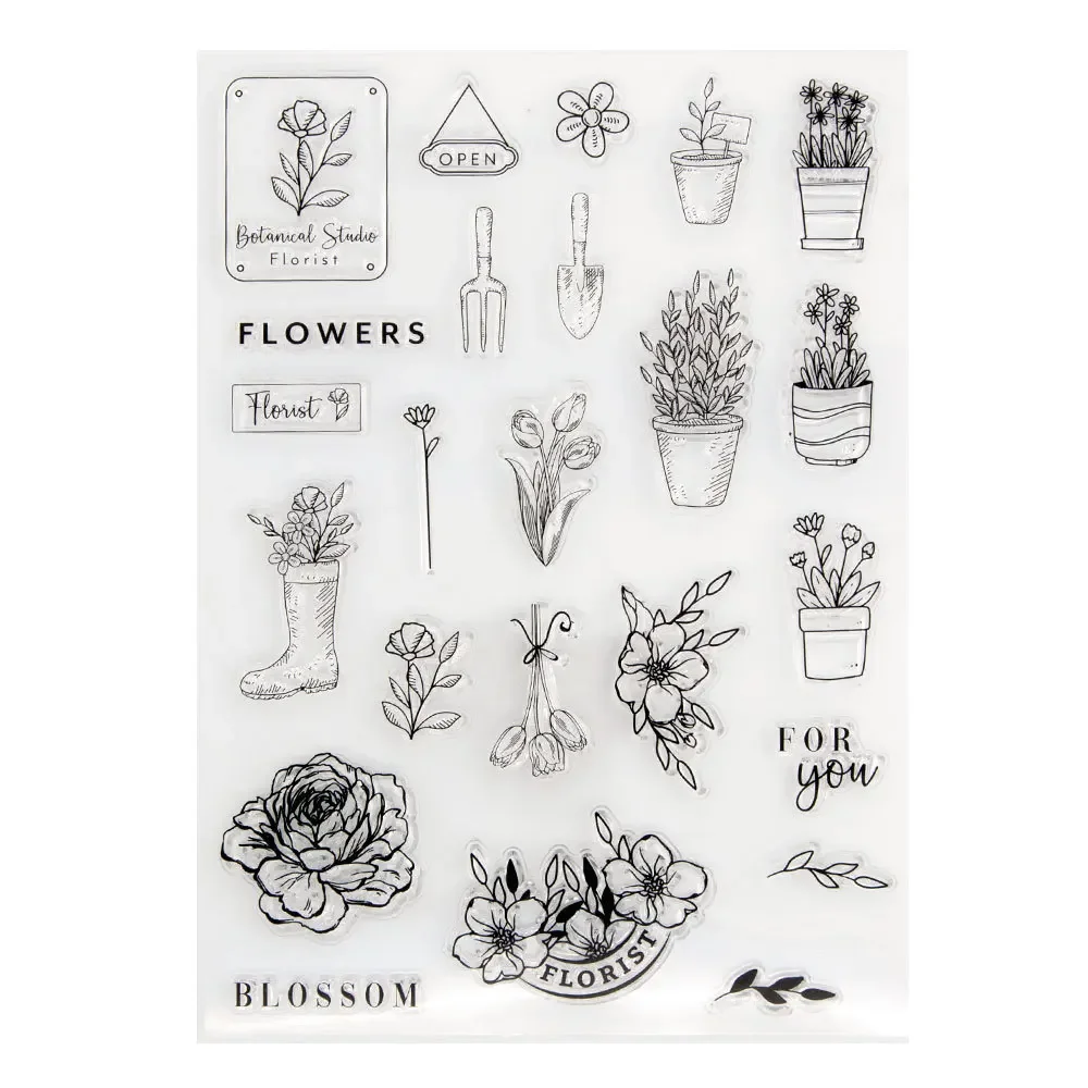 1pcs Flowers for You Clear Stamp Silicone Stamp Cards with Sentiments Greeting Words for Card Making and DIY Scrapbooking