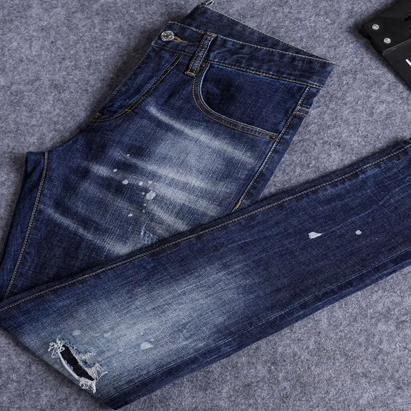 

Designer Fashion New Autumn Men's Jeans with Wrinkles, Scratches, Washed Nostalgic Elasticity, Slim Fit, Retro Blue Jeans, High