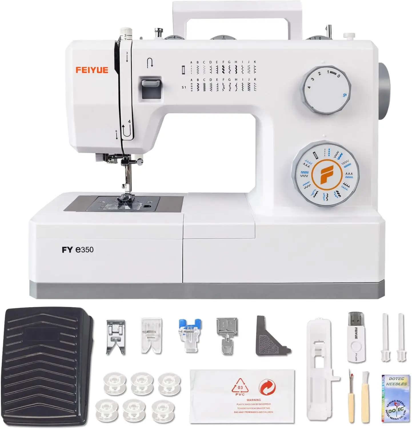 FYe350 Sewing Machine with Multiple Needle Positions Energy Saving Servo Motor Heavy Duty & Portable 23 Built-in Stitches