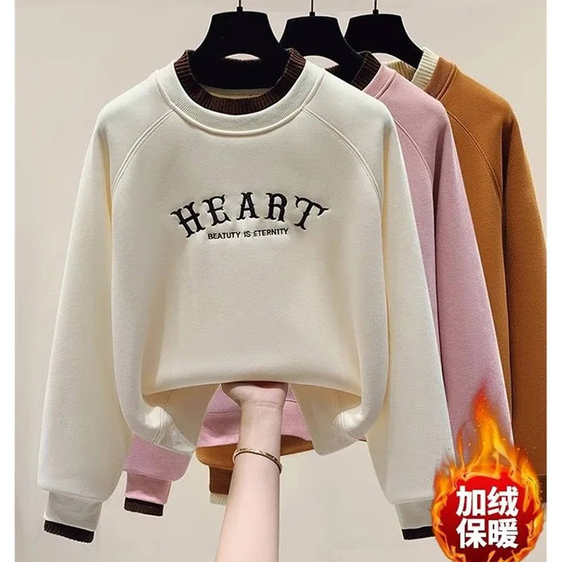 

Ретро женская высококачественная свободная толстовка с эффектом двухслойности, вышивка, спортивная рубашка, топ, весна-осень, женская толстовка с круглым вырезом