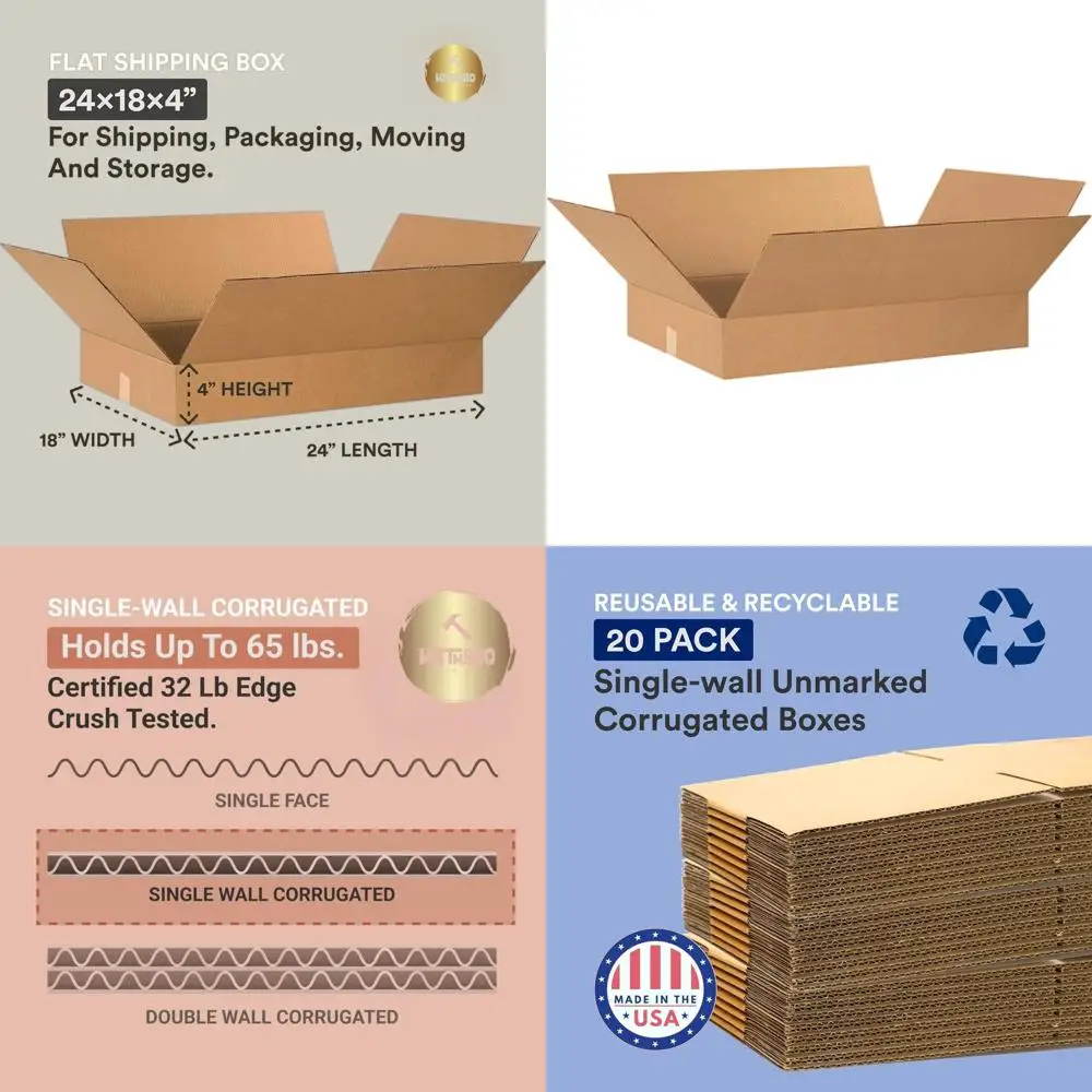 

24L x 18W x 4H Single-Wall Corrugated Cardboard Boxes - 20 Pack for Moving, Packing, Storage