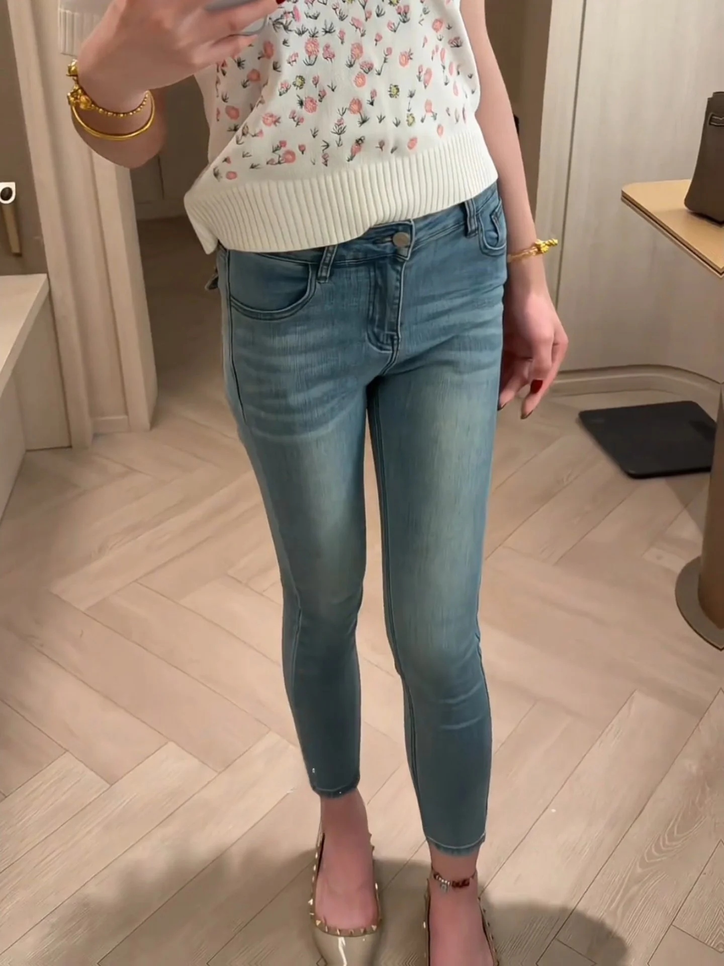 

Retro Korean Washed Pattern Embroidery Slim Fit High Waist Women's Jeans Cotton Stretch Denim Butt Lifting Slimming Nine-...