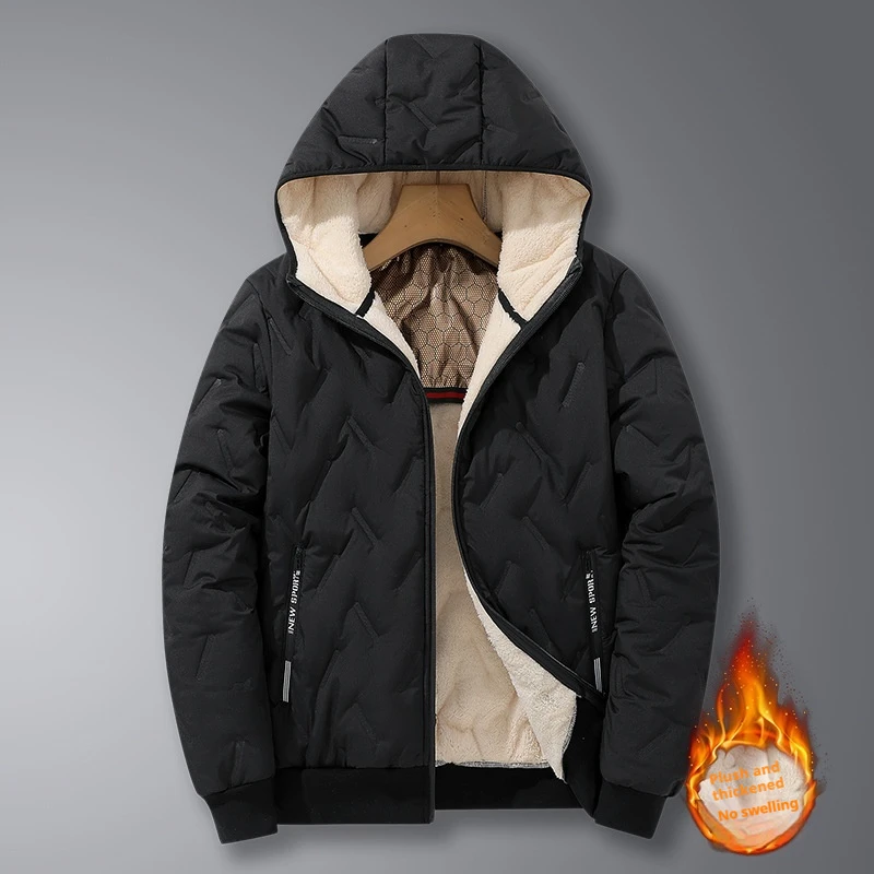 Outdoor Sports Lamb Wool with Plus Plush Thick Cotton Men's Winter Jacket Clothing in Plus Size Padding Parkas