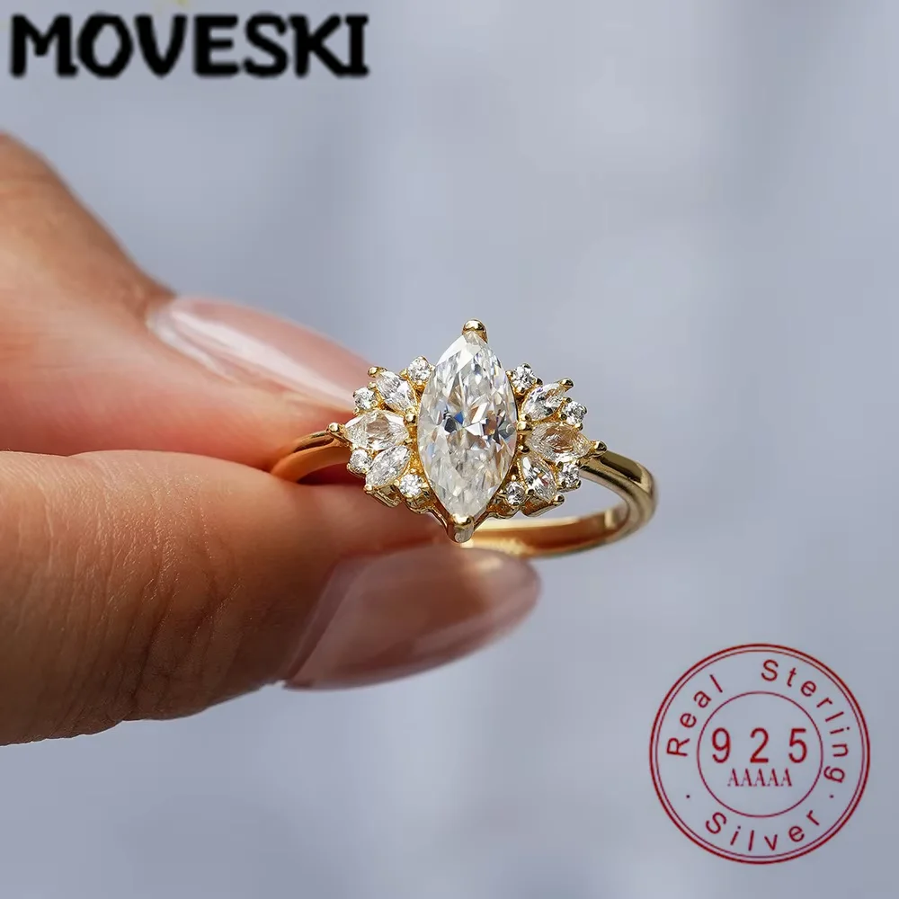 

Кольца с муассанитом 1 карат для женщин, обручальные украшения со сверкающими бриллиантами, свадебные украшения, кольцо из серебра 925 пробы с золотым покрытием