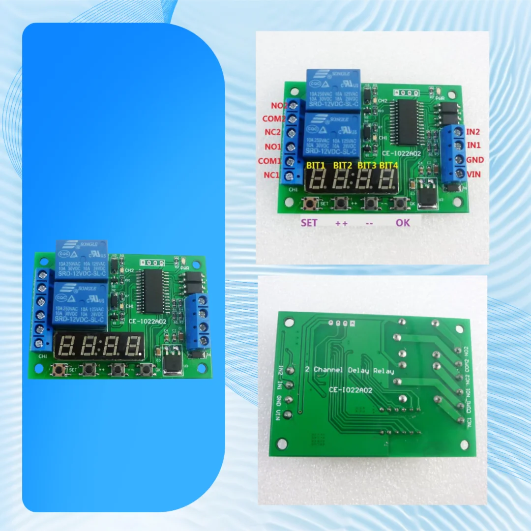 

IO22A02 2 Channel DC 12V Multi-Function Time Delay Relay Module Adjustable Timer Digital Display for PLC LED Motor