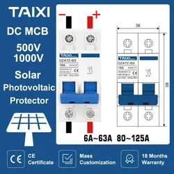 Wyłącznik obwód DC energia słoneczna fotowoltaiczna TAIXI MCB DC250V 500V 1000V 16A 32A 40A 50A 63A przełącznik powietrza 100A 125A