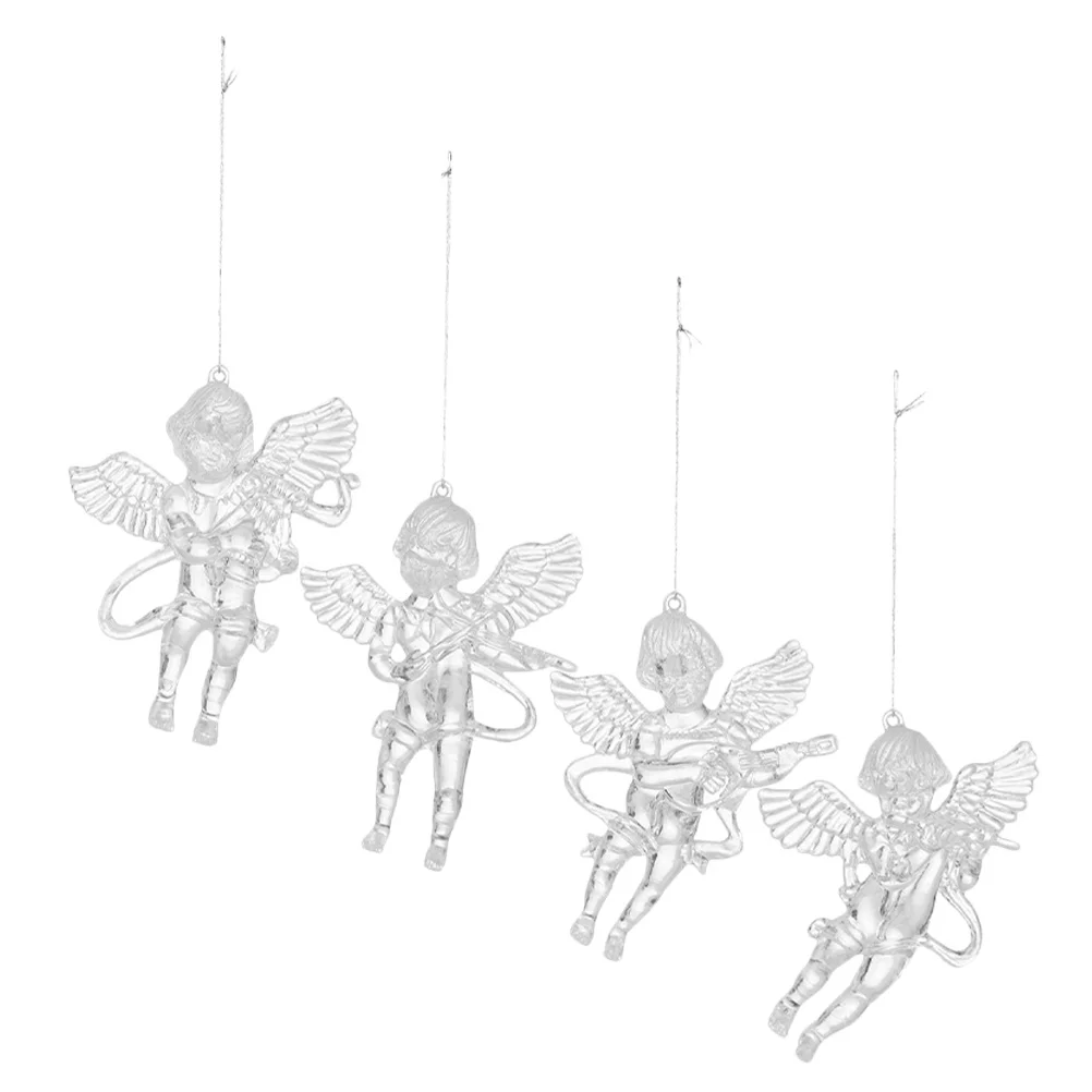 

4Pcs Transparent Acrylic Angel Hanging Ornaments Christmas Tree Pendant Xmas Holiday Decorative Pendant Decor Christmas Pendants