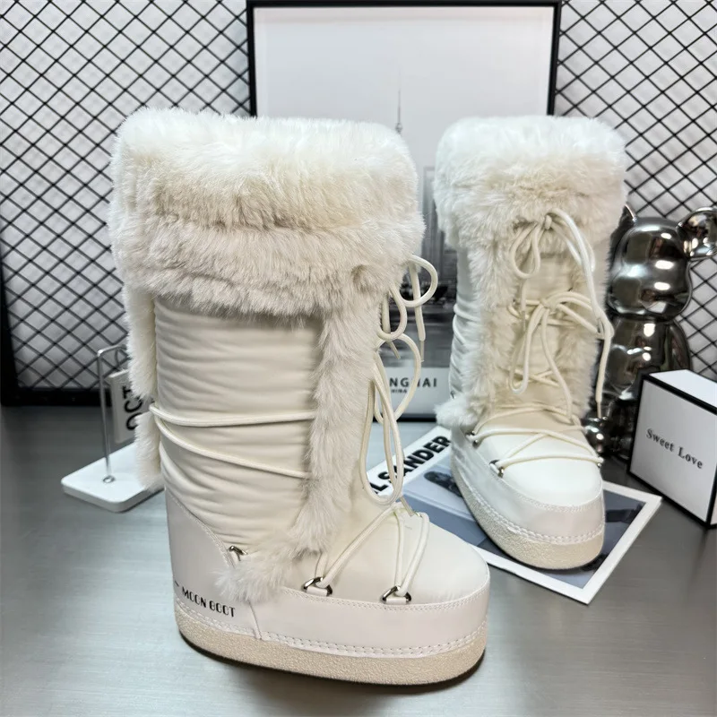 

New fashion long snow boots thick soled moon boot women with plush anti slip and warm cotton shoes