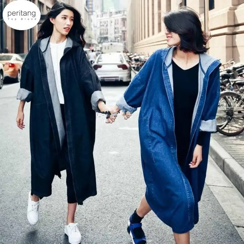 

2024 Spring Autumn Women Casual Coat Fashion Female Pockets Coat Large Size Long Jean Womens Outerwear Denim Overcoat Trench