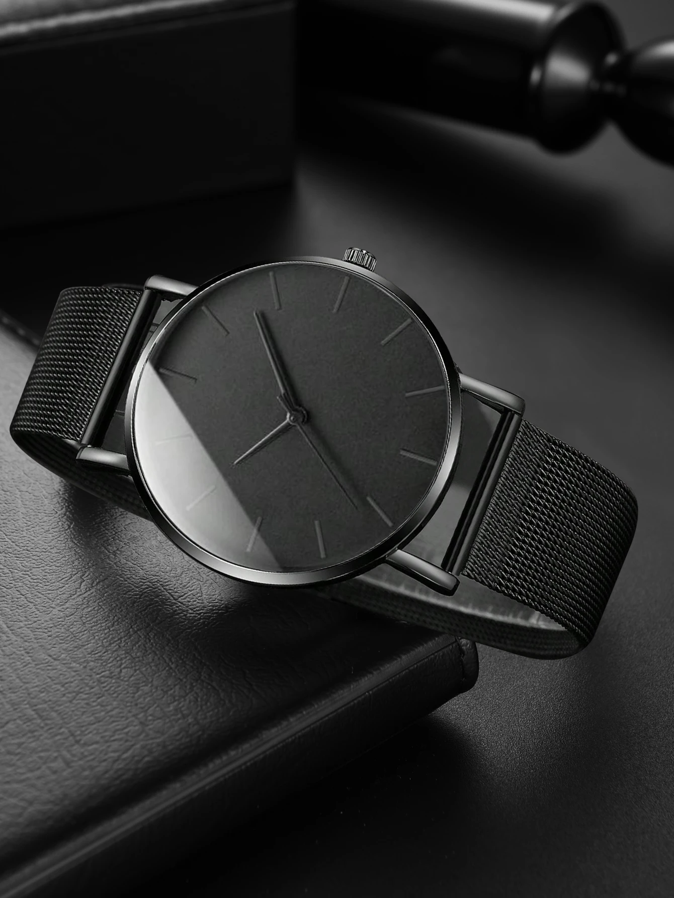 Watch + Bracelet Minimalist Mens Fashion Ultra Thin Watch Wristwatch Simple Men Business Black Mesh Quartz Wristwatch