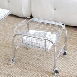 Simple Iron New Snack storage basket Mobile trolley storage rack Handle shopping basket Home Handle Basket  Storage Container
