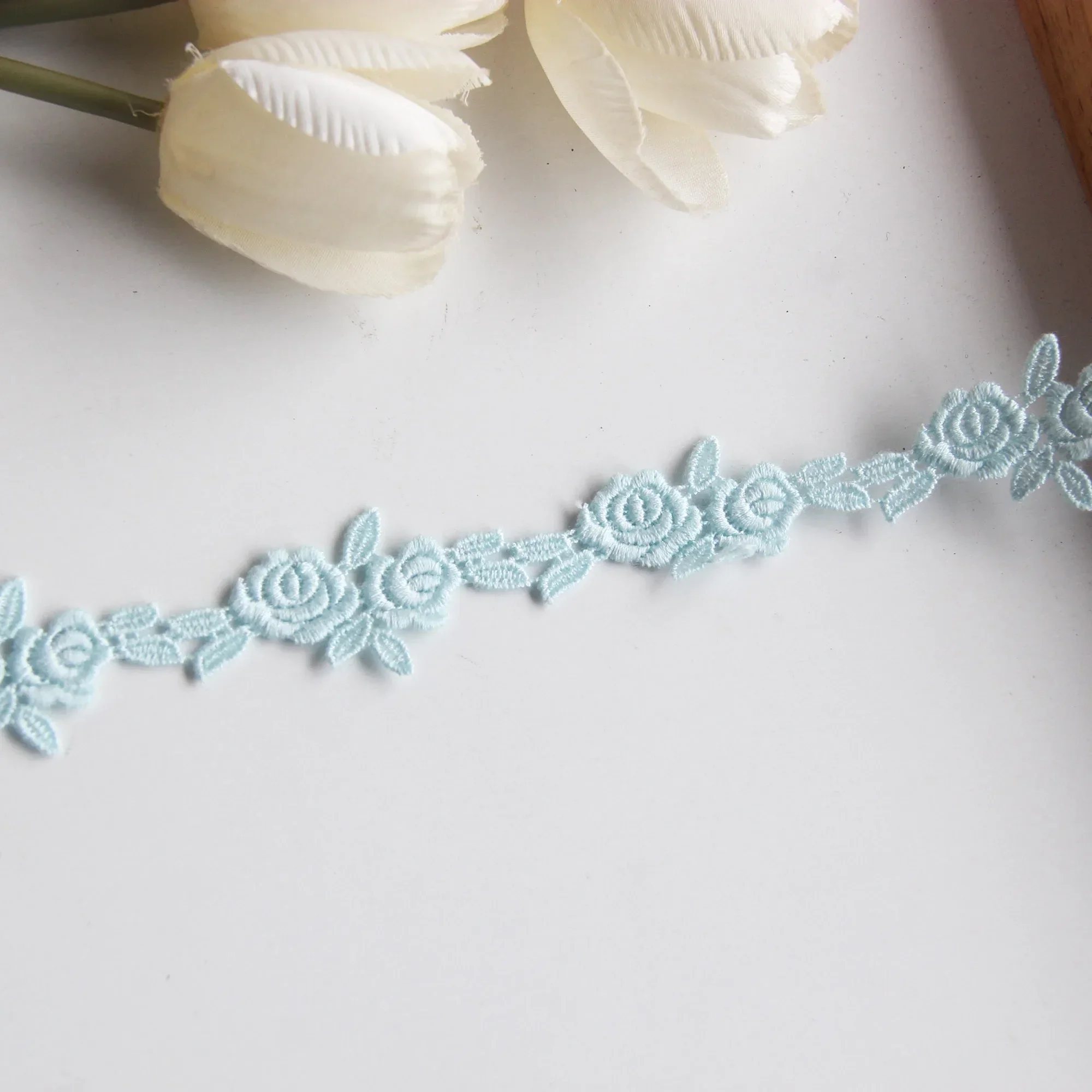 5 Yard Manual DIY Accessories Polyester Embroidery Lace Water Soluble Flower Rose 1.5cm wide