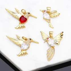 OCESRIO Crystal Heart Bird Pendant for Necklace Copper Gold Plated Waterdrop Hummingbird Amulet Jewelry Making Supplies pdtb054
