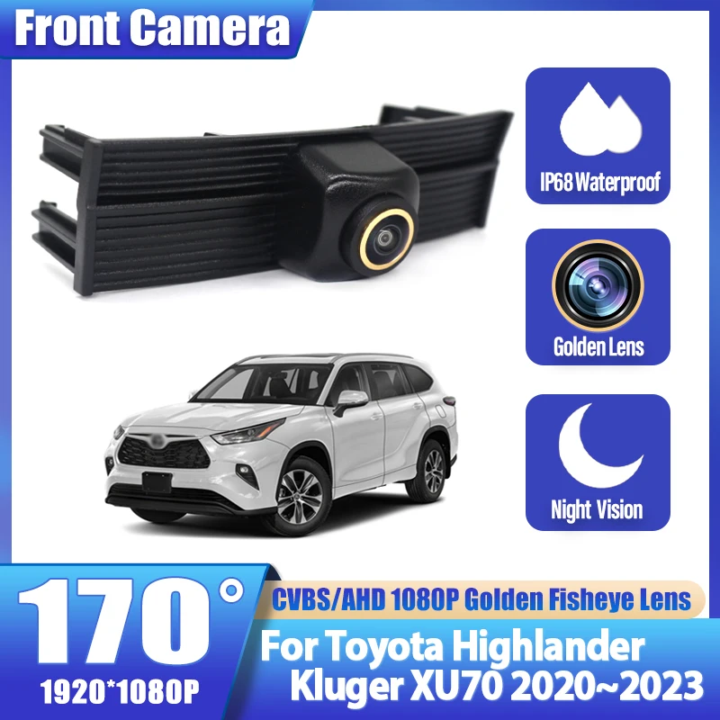 Golden Fisheye Lens Car Front View Camera For Toyota Highlander Kluger XU70 2020 2021 2022 2023 AHD 1080P Parking Front Camera