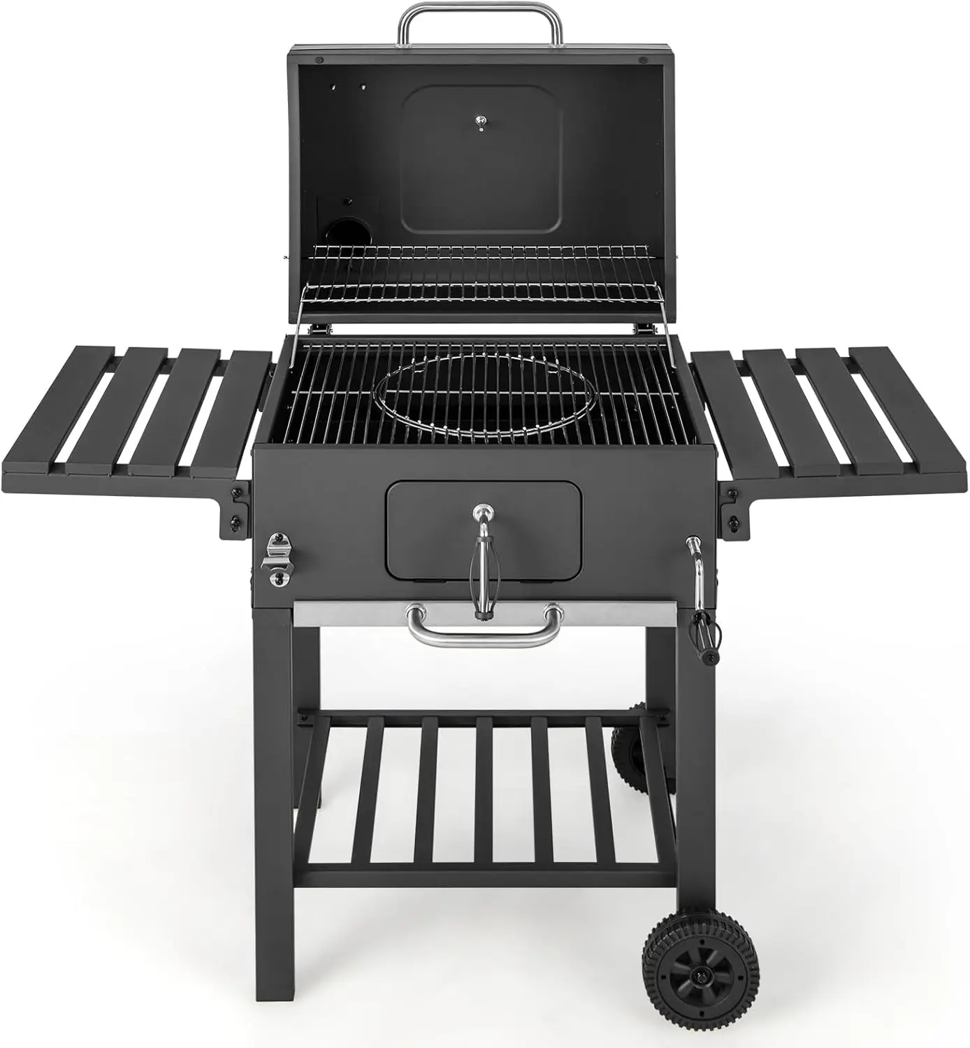 Charcoal Grill 24 inch, Adjustable Charcoal Tray, Pull-out Ash Tray, Heavy Duty Barbecue Grill with Wheels