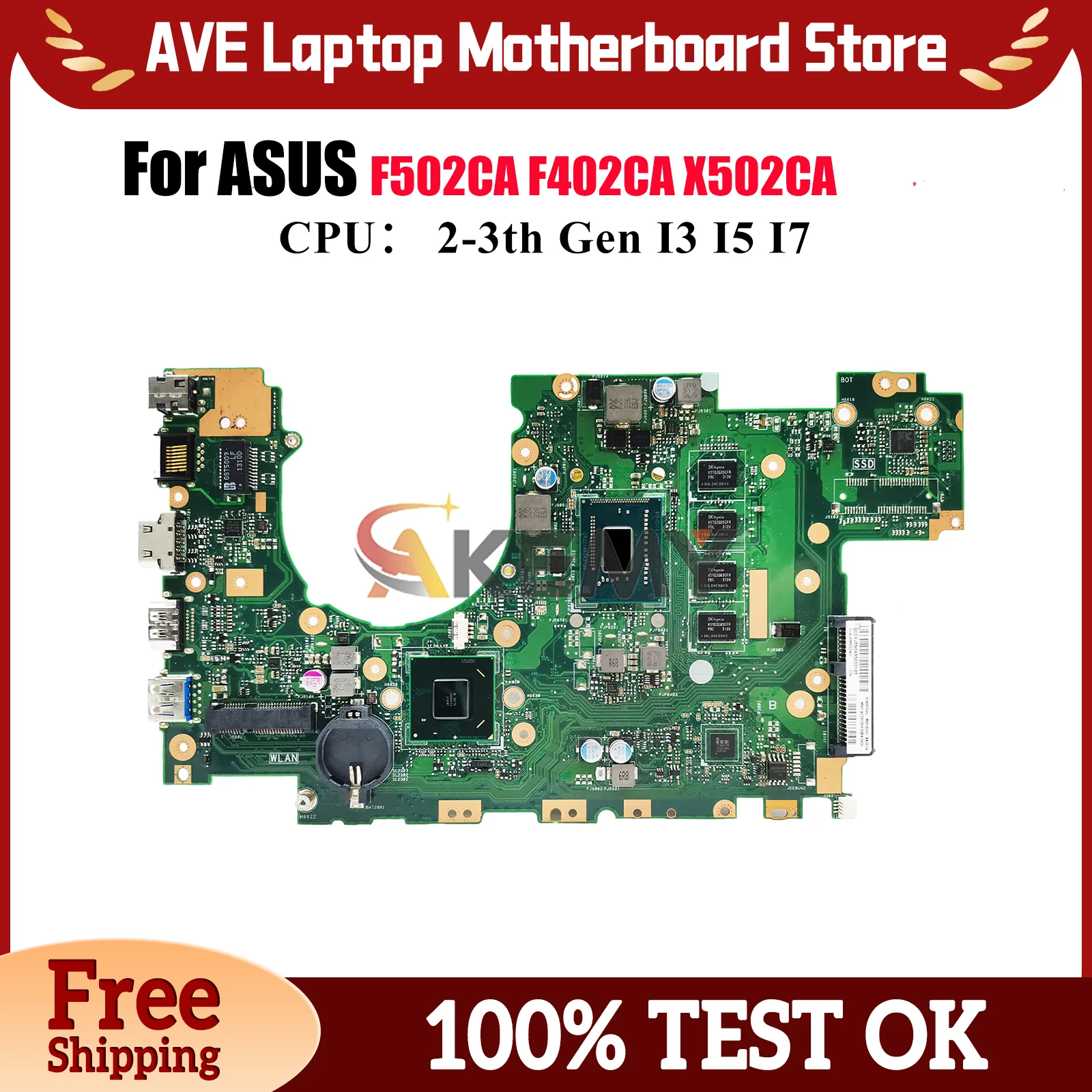 X502CA Laptop Motherboard For ASUS VivoBook F402CA X502C F502CA X502CA Notebook Mainboard With I3 I5 I7 CPU 100% tests OK stk