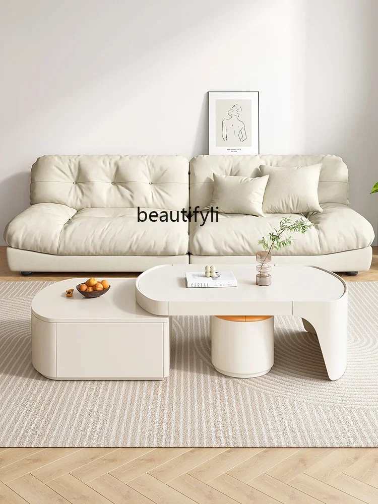 A16 Multifunctional Coffee Table Cream Wind Retractable   Home Modern Simple High Sense Dining Table Tea