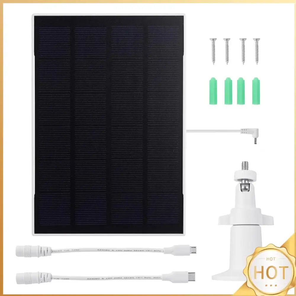 3W 6V Solar Cells DC3.5*1.35 Charging Cable Camera Solar Panel with Micro USB +Type-C Converter for Ring Eufy Blink Arlo Camera