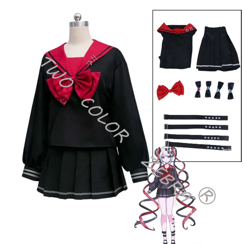 Needy Girl Overdose KAngel Cosplay Costume Black JK Uniform Full Set Wig Sailor Suit Halloween Comic Con Party Roleplay Outfits view 2