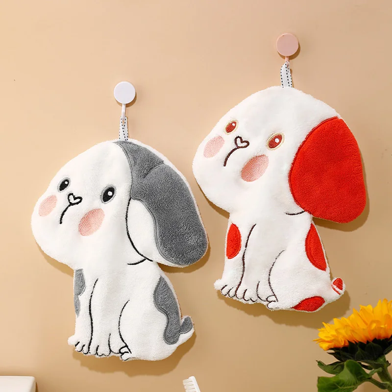 

Cartoon Dog shape Hand Towel Coral Velvet Embroidery Soft Comfort Wipe Handkerchief for Kids Kitchen Bathroom Cleaning Gadgets