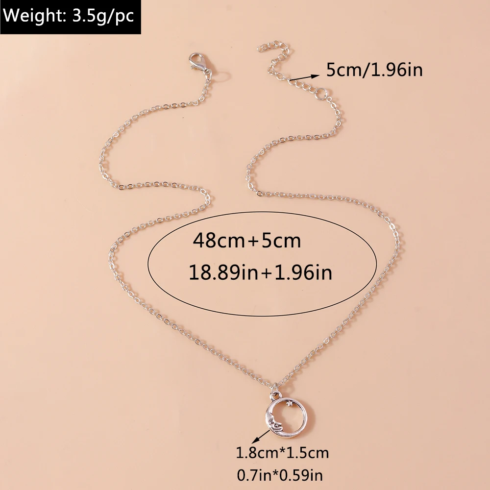 Aihua Exquisite Y2K Silber Farbe Kristall Sonne Mond Sterne Halsketten für Frauen Koreanische Temperament Schlüsselbein Kette Schmuck Geschenke – Detail 4