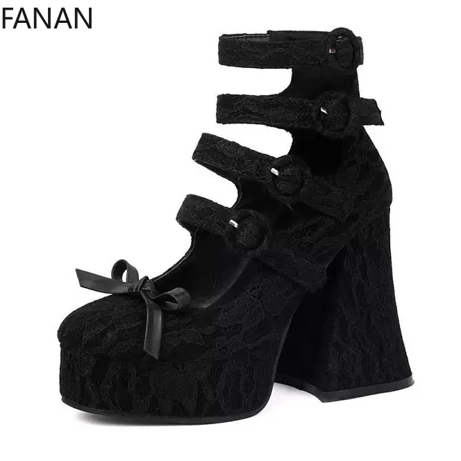 مثير ماري جين لوليتا أحذية للنساء عالية الكعب لطيف القوس جولة تو كعب مكتنز الفم الضحلة مضخات الأحمر مضخات