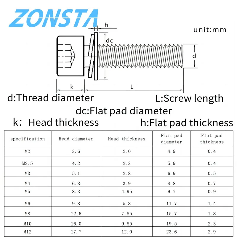 304 Edelstahl Sechs kant Innen sechs kant Kappe Kopf Sem Schraube Unter leg scheibe Feder dichtung Montages ch raube m2 m2, 5 m3 m4 m5 m6 m8 m10 m12 – Detail 1