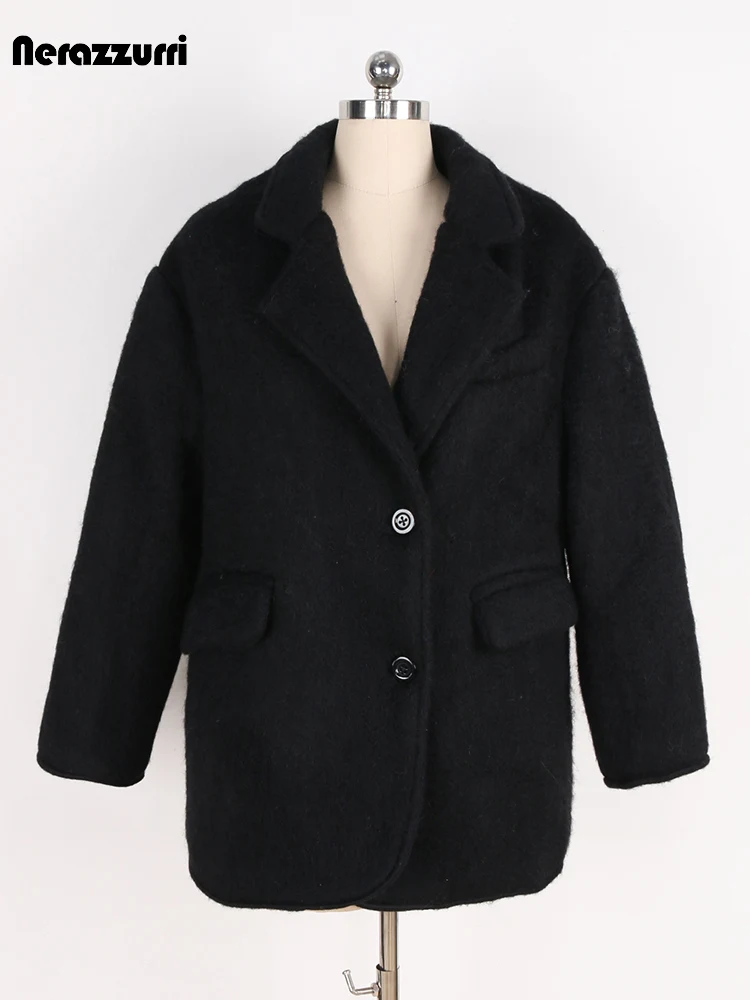 

Nerazzurri, осенне-зимний свободный повседневный утолщенный теплый шерстяной пиджак, женский однобортный пиджак с длинным рукавом, корейская мода 2025