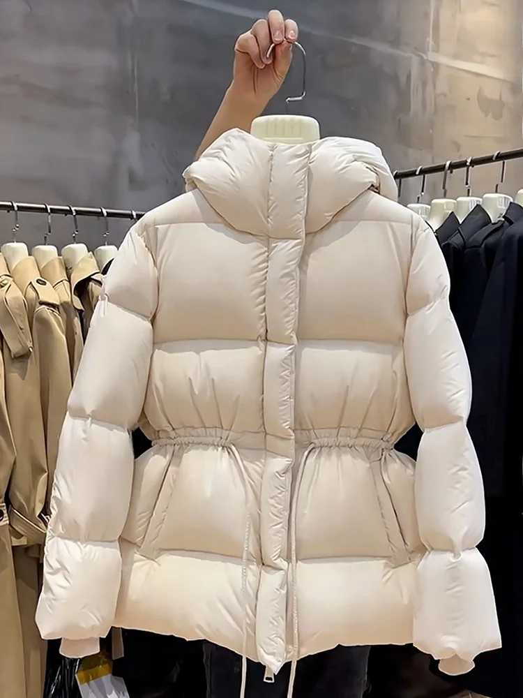 

Thiened Warmth Women's Long Waist-Cinching Bread Coat Winter Design Outerwear Commute Sle Zipper Closure Cotton Jaet