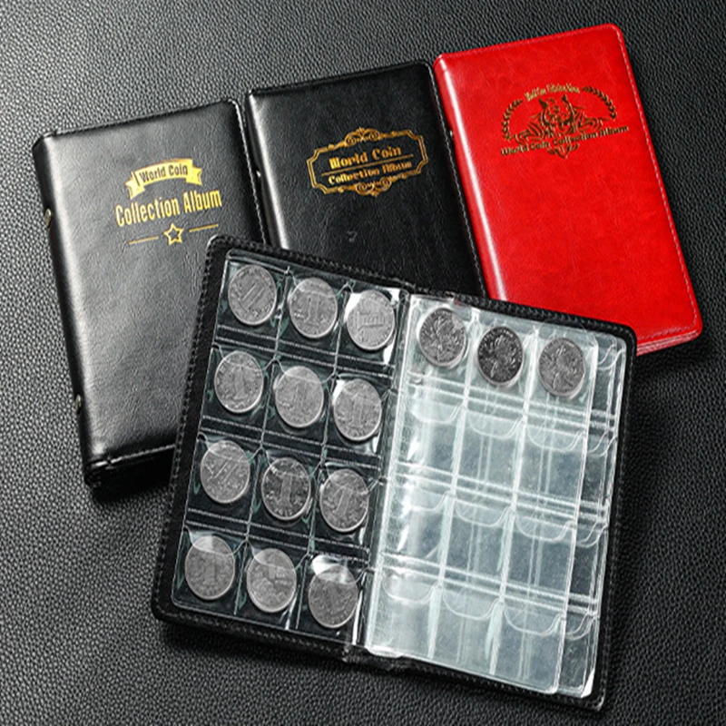 120Pockets Artificial PU Leather Coins Collection Album Book Collecting Money Organizer Storage Bags PVC Film