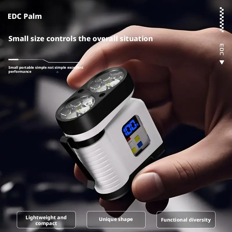 10LED Mini Flashlight with USB Charging Digital Display Red/Blue Warning Portable Magnetic Work Light for Outdoor Use