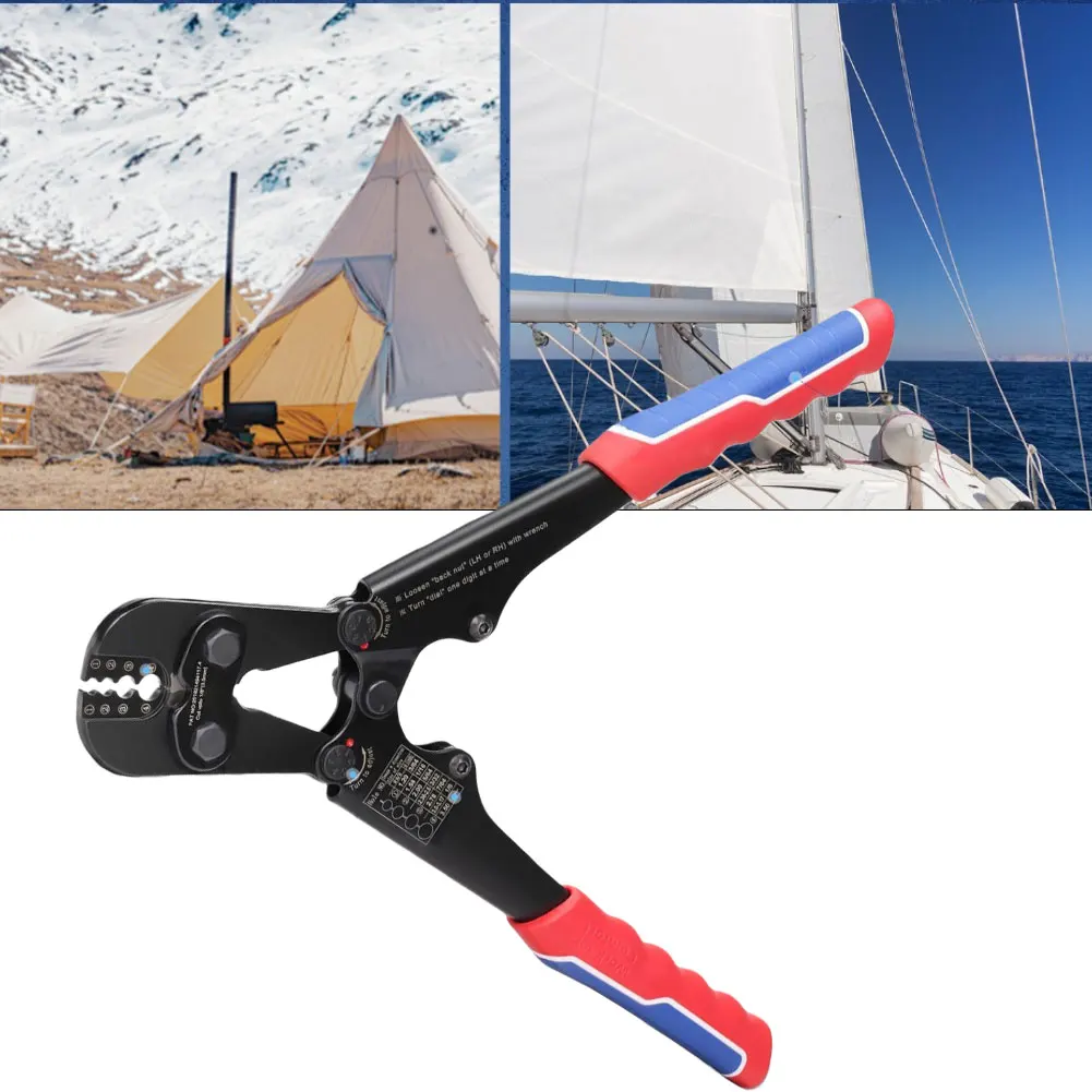 

Ergonomic Aluminium Sleeve Crimping Pliers with Pressure Adjustment and Size Reference Chart for Precise Wire Rope Assembly