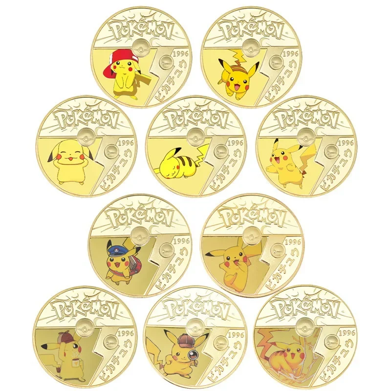 Anime Pokemon Gold Plated Gold Coin Game Commemorative Coin Pikachu Gold Coin Game Collection Pokemon Cards Christmas present