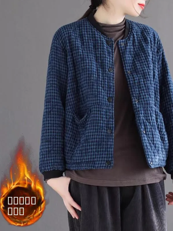 

Versatile ort Cotton Jaet Small Plaid Cotton Padded Tagl Women's Faionable Outerwear Sweet Sle Thiened Winter Coat