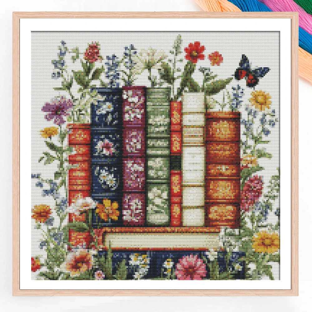 Flower Books Painting Cross Stitch Kit DIY Set Handmade Embroidered Living Room Foyer Decoration Painting