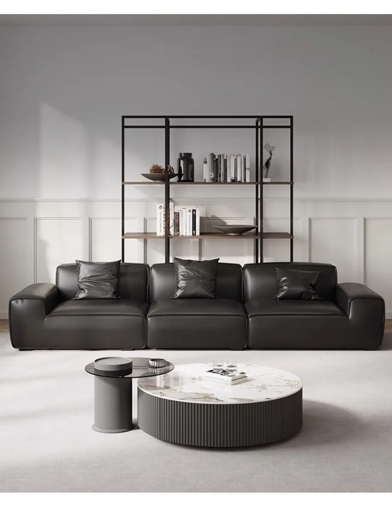 

Italian simple modern living room leather straight row latex rest sofa