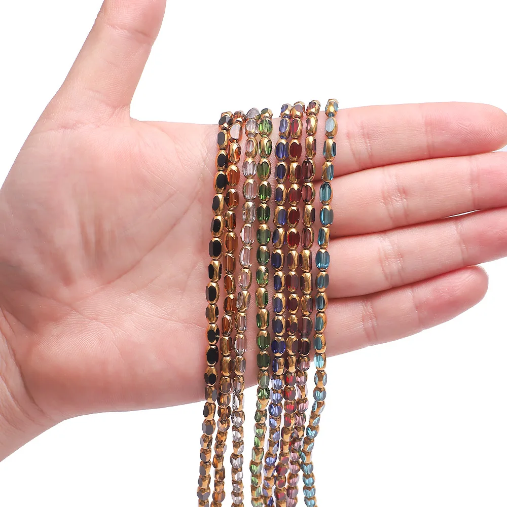 حبات كريستال صغيرة ملونة بيضاوية اللون من الزجاج ، حافة ذهبية ، سوار مطرز ، قلادة ، قرط ، إكسسوارات مجوهرات ، تصنعها بنفسك ، 4 * *