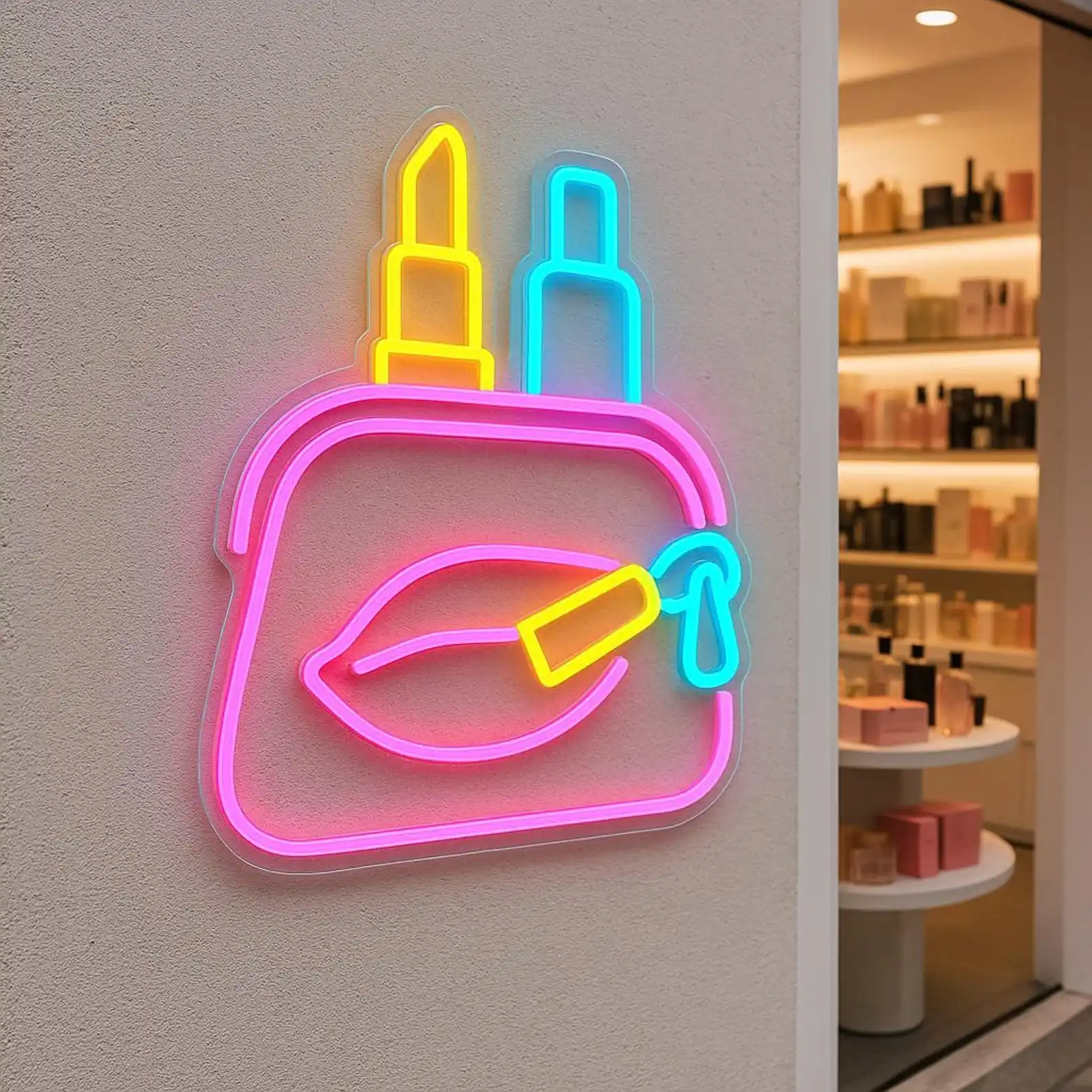 Cosmetics and Perfumes Neon Sign Business Shop Glow, Beauty, Makeup,  Love Yourself Shine Blush Pretty Decor