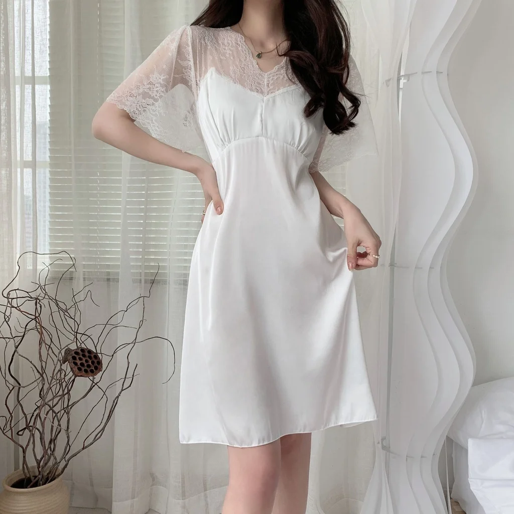 Lisacmvpnel 2023 New Style Nightdress Female Lace Sexy V-neck Hollow Out Sleepwear