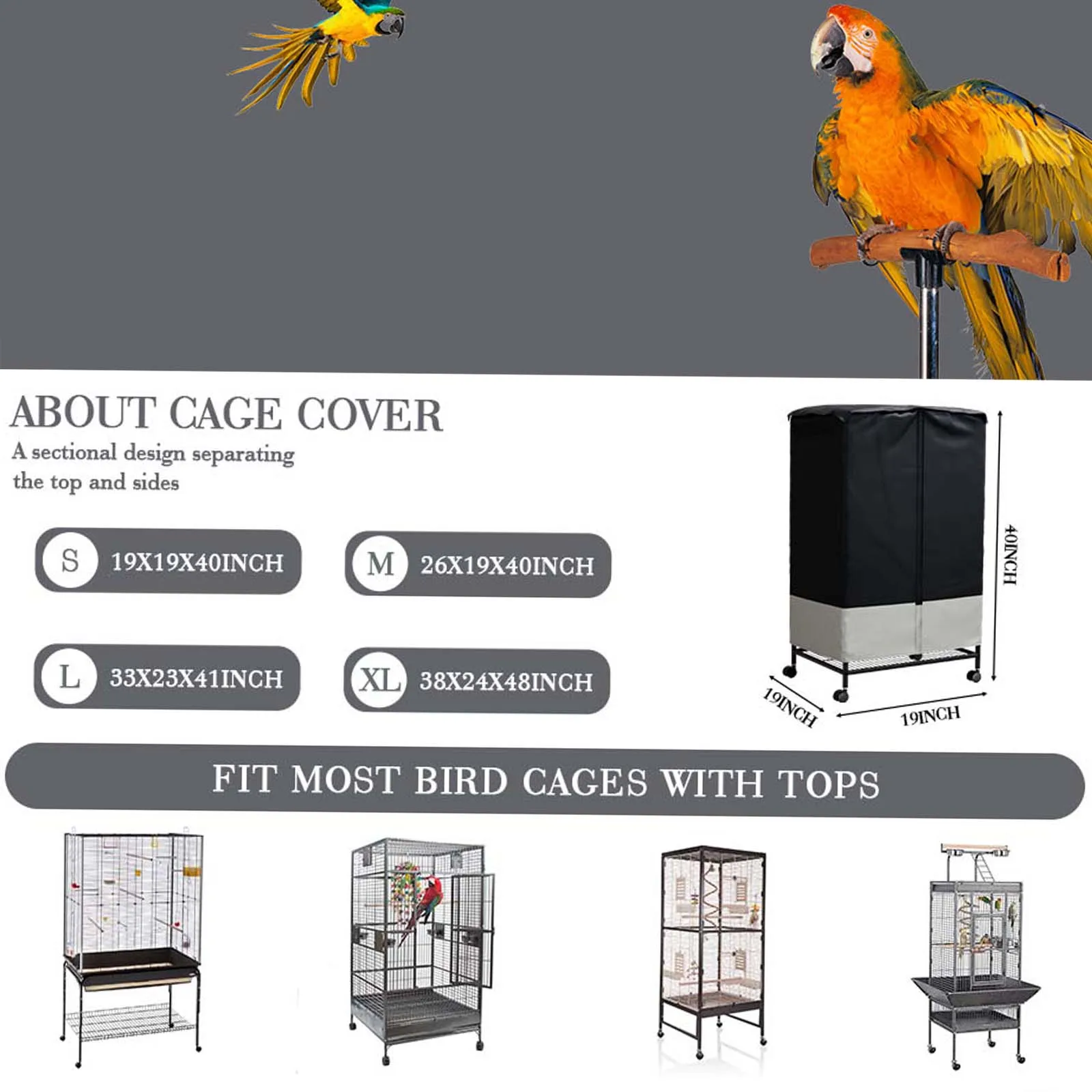 Pet Cage Birdcage Cover with Removable Top Panel Waterproof Dustproof Oxford Cage Cover Protective Bird Cage Supplies Adjustable