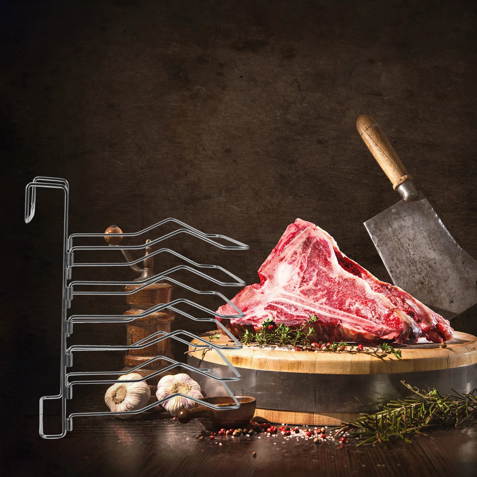 Stainless Steel Steak Rack Holds 5 Steaks Strong Support Sous Vide Steak Divider Rack Easy Install Store Compact Heavy Duty