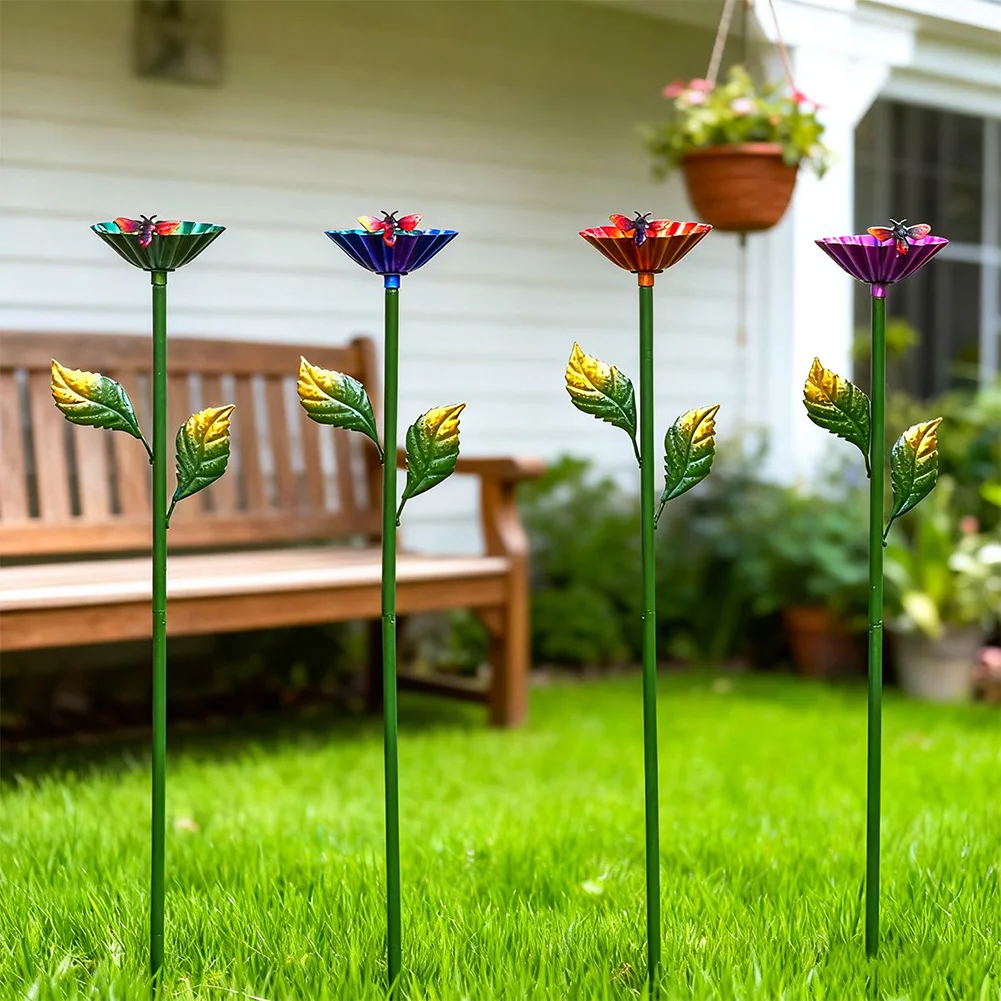 Garden Wrought Iron Flowers Decor Animal Food Cups Multi-color Flower Grass Lawn Layout Bees Animals  Metal Water Dispensers