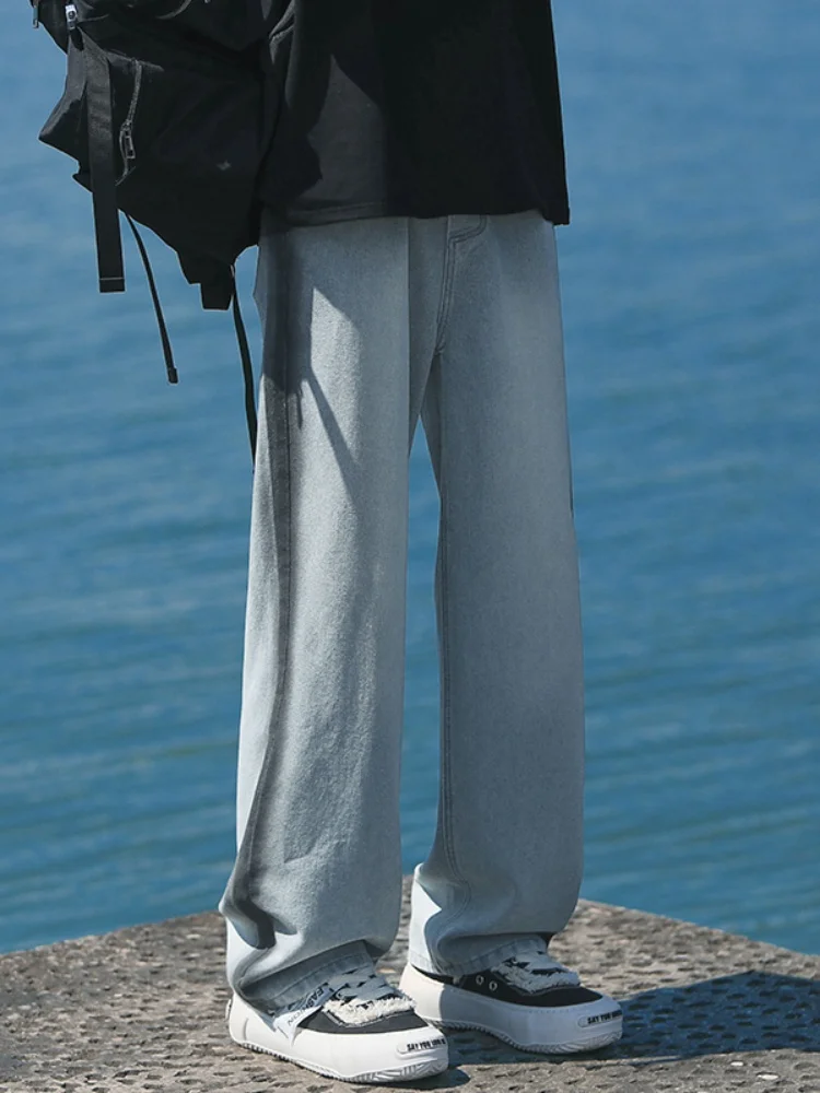 

Men's Summer Thin Straight Leg Jeans Loose Fit Casual High Street Sle Low Waist Classic Blue Denim Pants by JiaRong